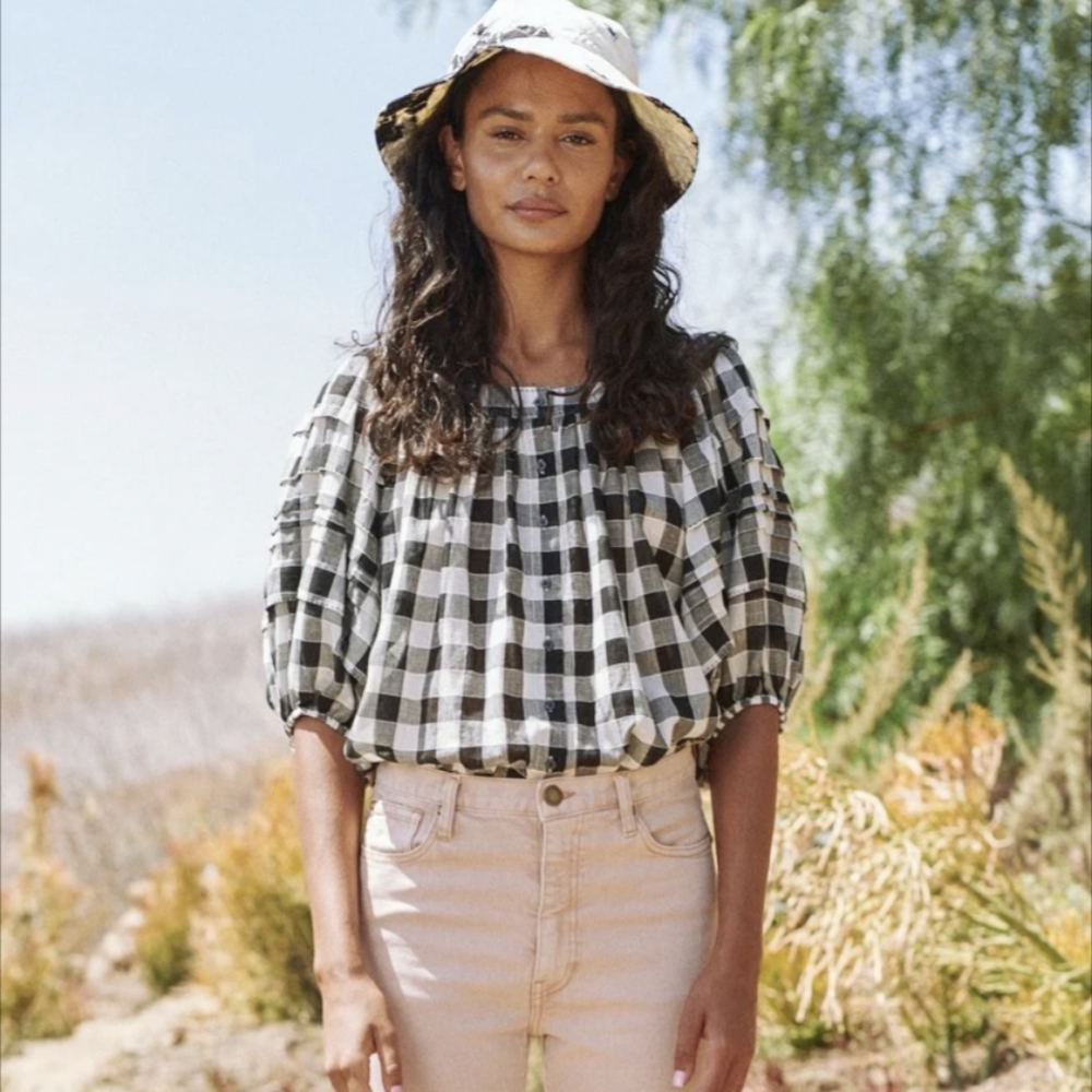 THE GREAT. Garland Top in b&w gingham